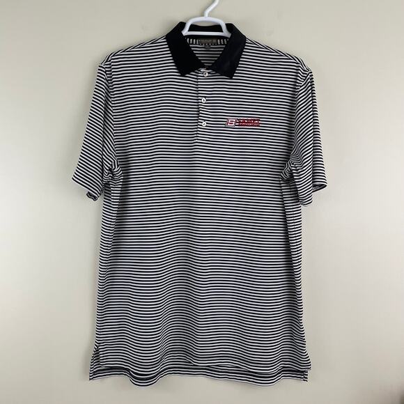 Peter Millar Summer Comfort Short Sleeve Polo Mens Sz XL Logo Black White Stripe - Picture 1 of 11